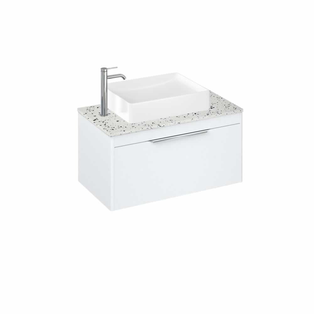 Shoreditch 85cm single drawer Matt White with Ice Blue Worktop and Quad Countertop Basin